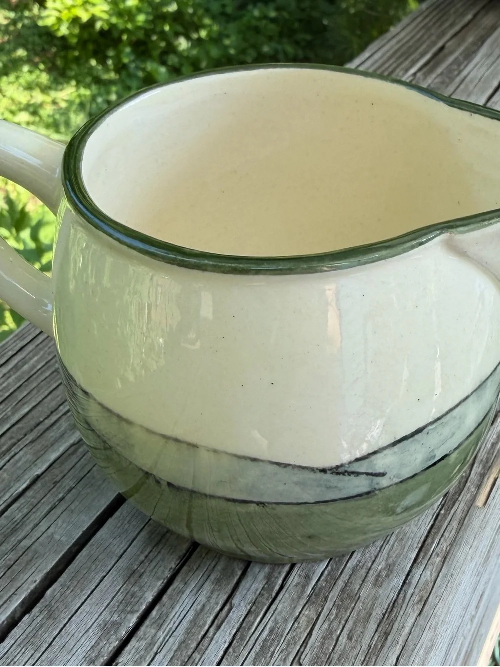 Made in Austria Creamer Woman Chasing Rooster 7258 Sage green And Cream